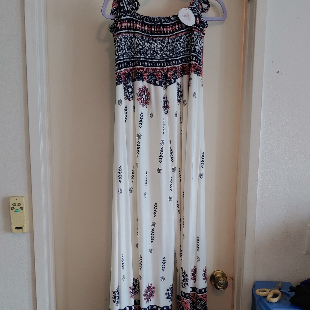 White Birch Multicolored Maxi Sundress Scoop Neck